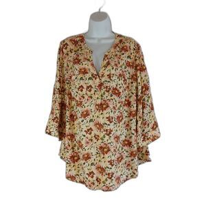 TORRID  Yellow Floral  V-neck 3/4 Sleeve Button Shirt Sz 2X  casual office wear